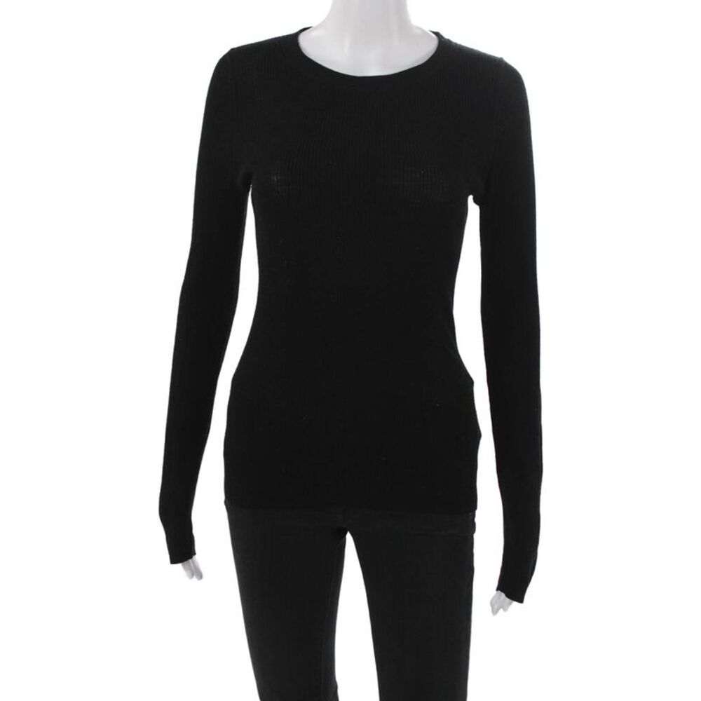 T Alexander Wang Women Merino Wool Black Crew Neck Long Sleeve T-Shirt Size XS